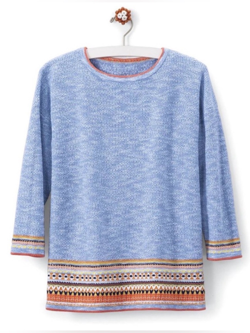 NorthStyle Fair Isle Border Hem Sweater Blue Multi 100% Cotton